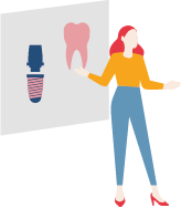 Frau vor Leinwand mit Zahnarzt Icons